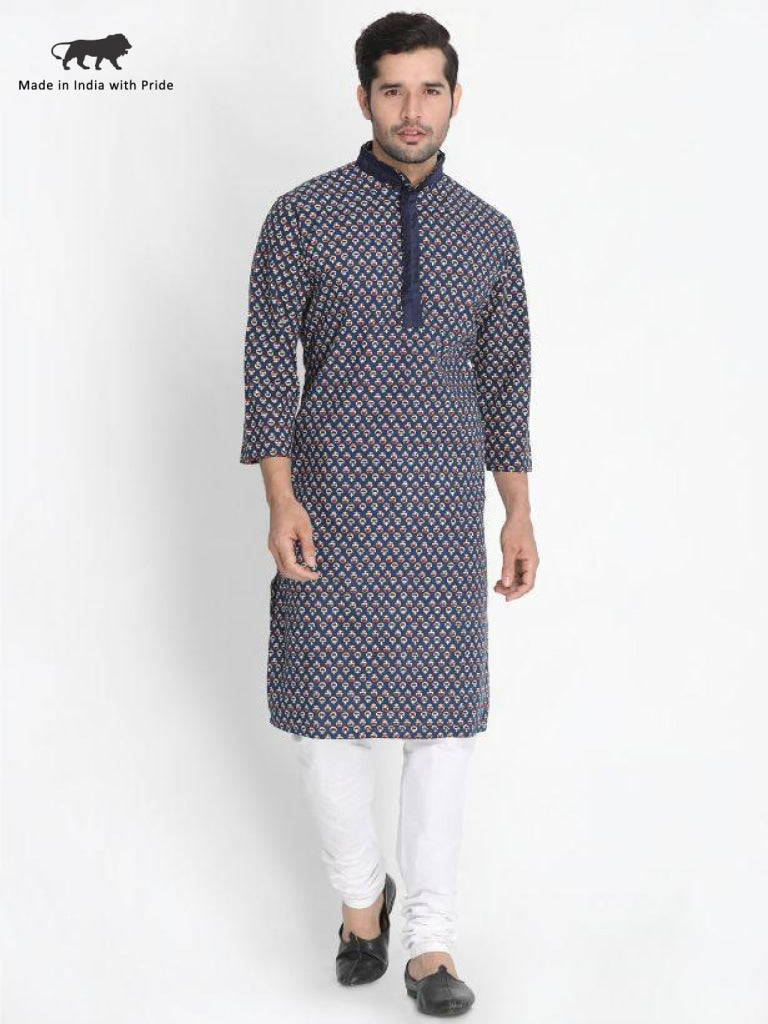 Men's Blue Cotton Kurta and Pyjama Set