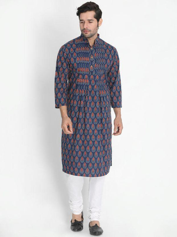 Men's Dark Blue Cotton Kurta and Pyjama Set