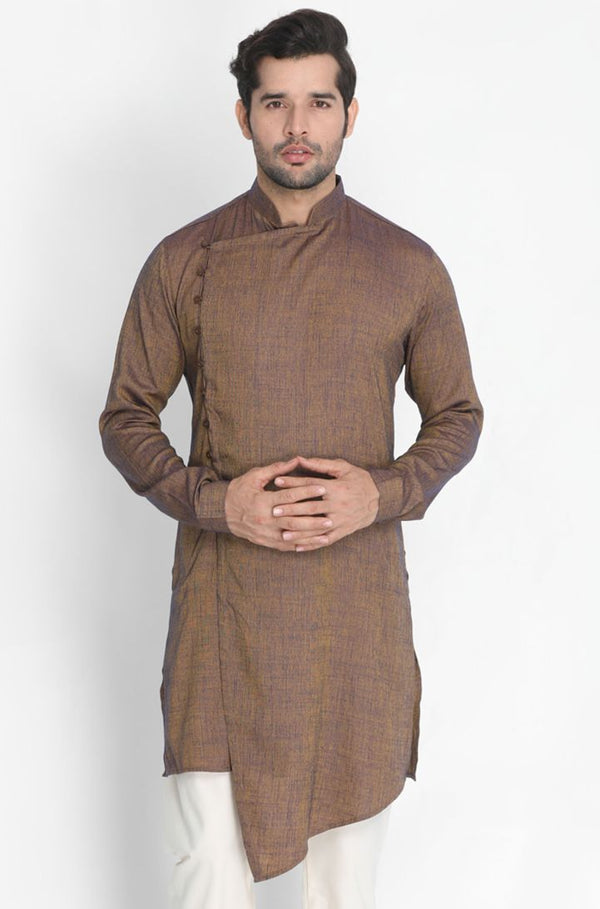 Men's Brown Cotton Blend Kurta - Vastramay