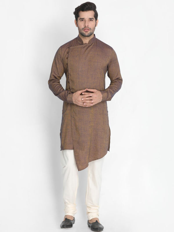 Men's Brown Cotton Blend Kurta and Pyjama Set - Vastramay