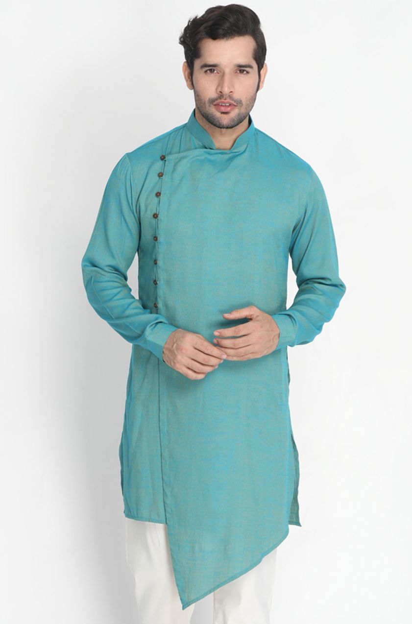 Men's Green Cotton Blend Kurta