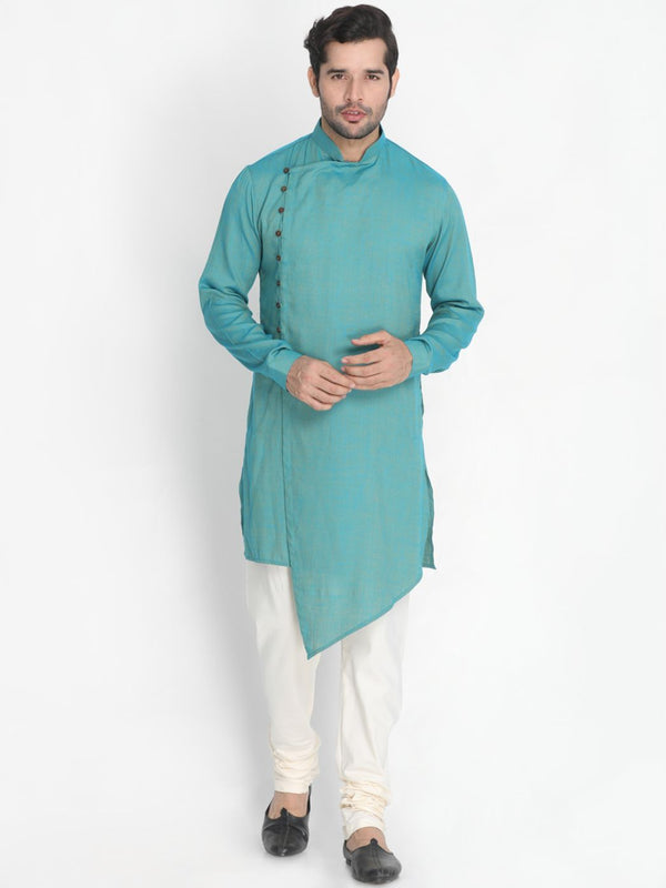 Men's Green Cotton Blend Kurta and Pyjama Set - Vastramay