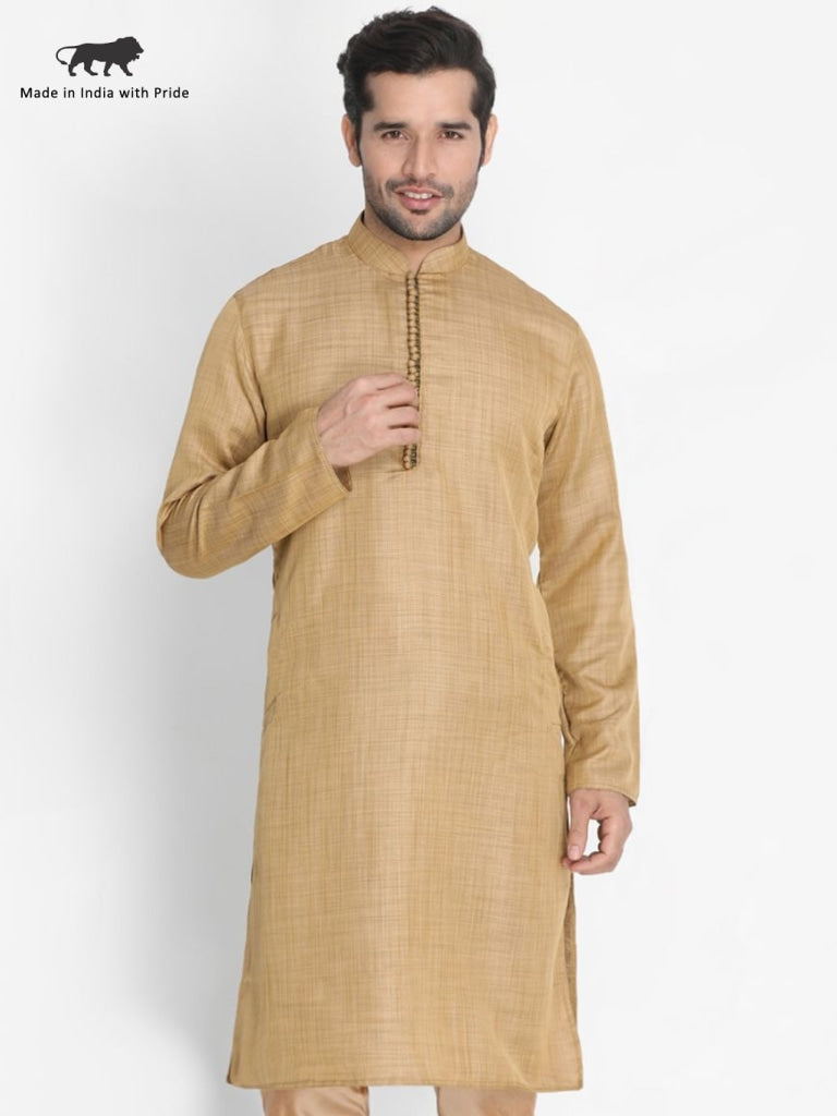 Men's Beige Cotton Silk Blend Kurta