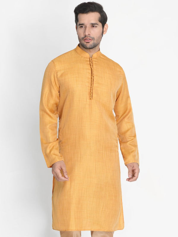 Men's Yellow Cotton Silk Blend Kurta