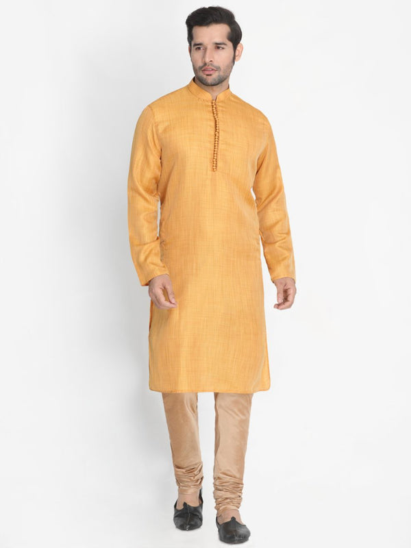 Men's Yellow Cotton Silk Blend Kurta and Pyjama Set - Vastramay