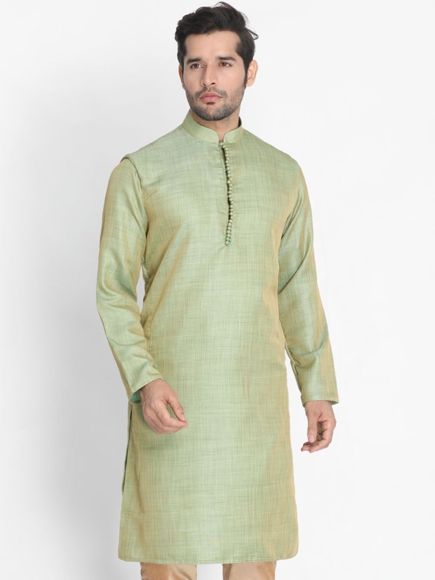 Men's Green Cotton Silk Blend Kurta