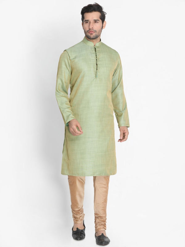 Men's Green Cotton Silk Blend Kurta and Pyjama Set - Vastramay