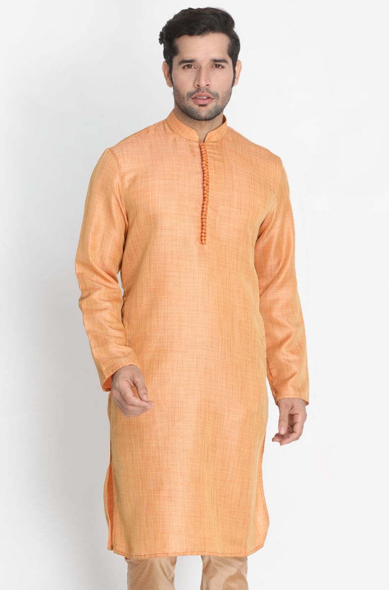 Men's Pink Cotton Silk Blend Kurta