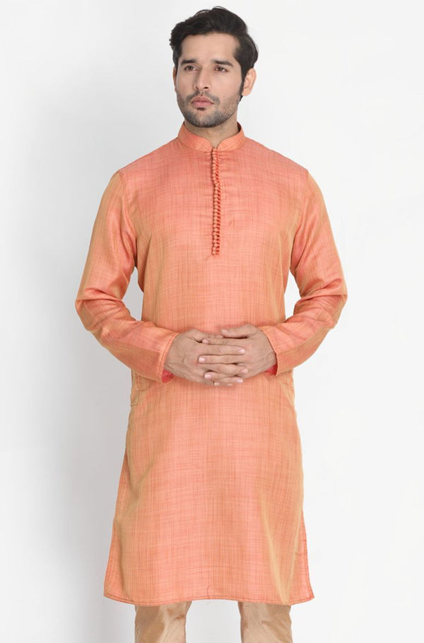 Men's Pink Cotton Silk Blend Kurta