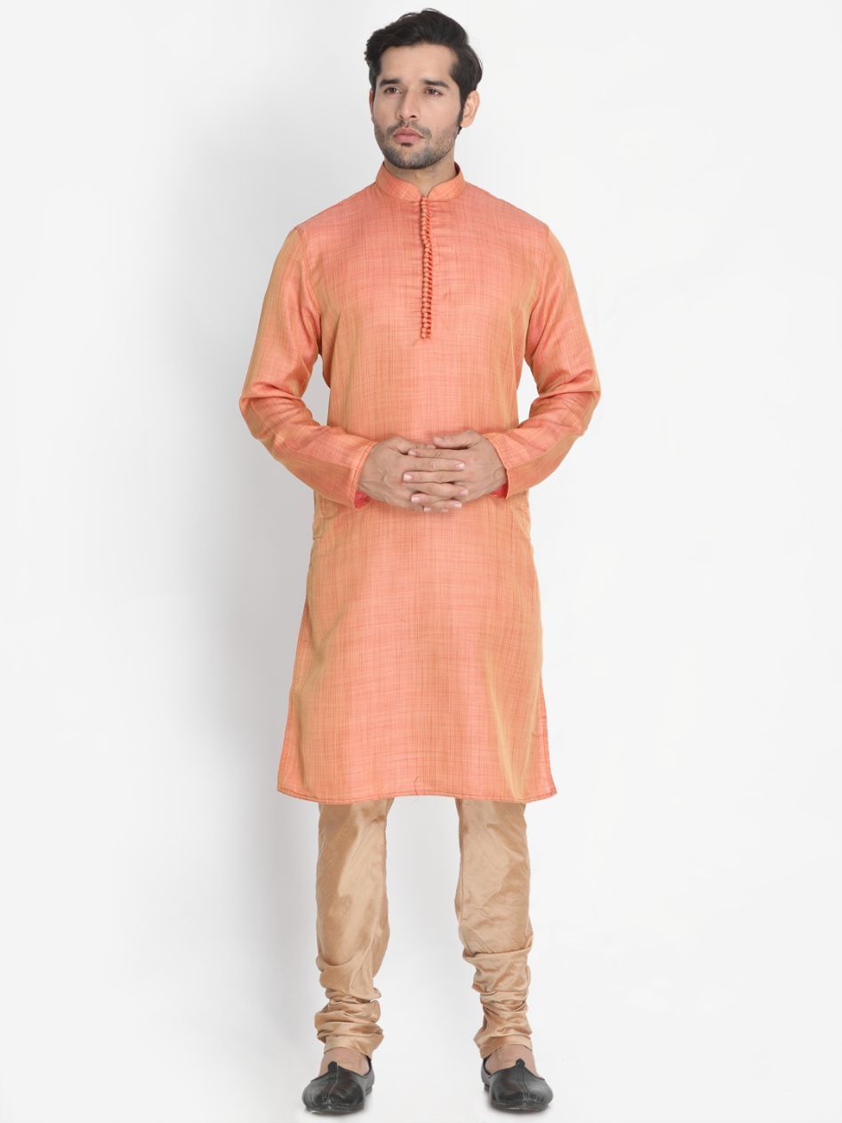 Men's Pink Cotton Silk Blend Kurta and Pyjama Set