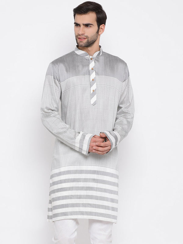 Men's Grey Cotton Blend Kurta - Vastramay