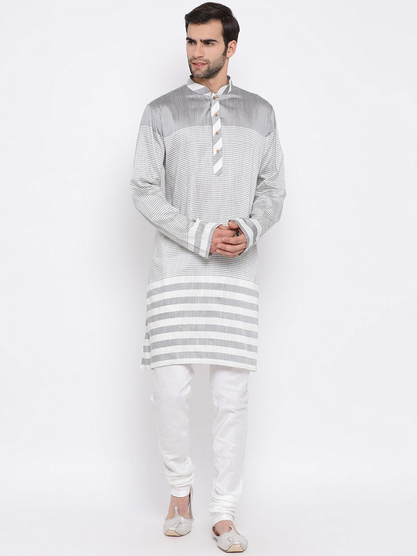 Men's Grey Cotton Blend Kurta and Pyjama Set - Vastramay