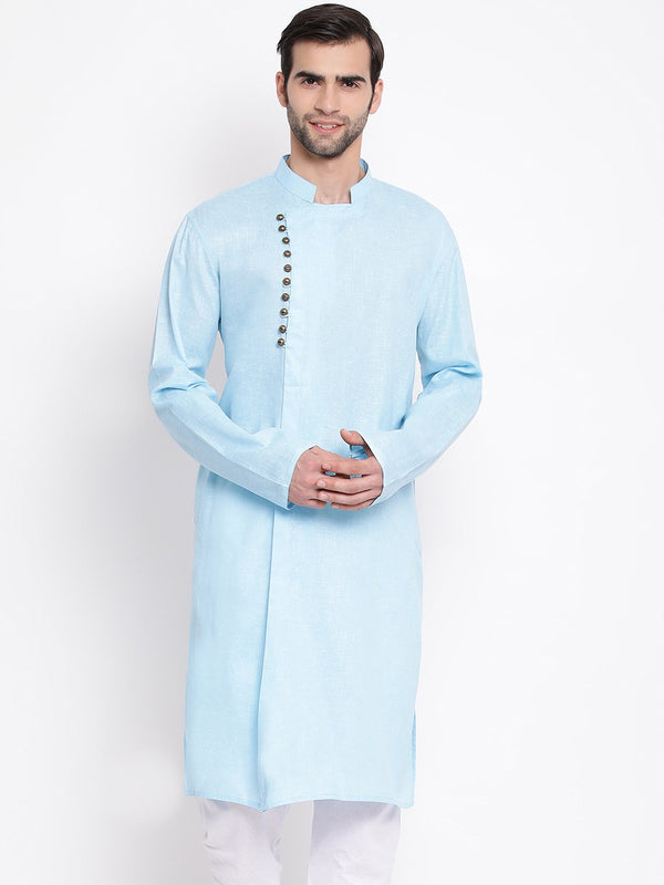 Men's Blue Mix Cotton Kurta - Vastramay