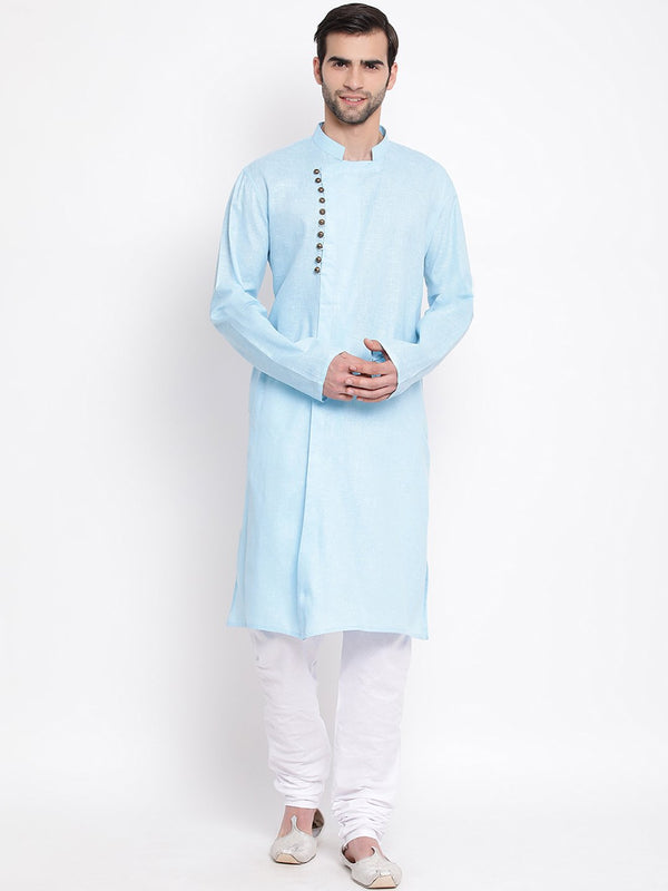 Men's Blue Mix Cotton Kurta and Pyjama Set - Vastramay