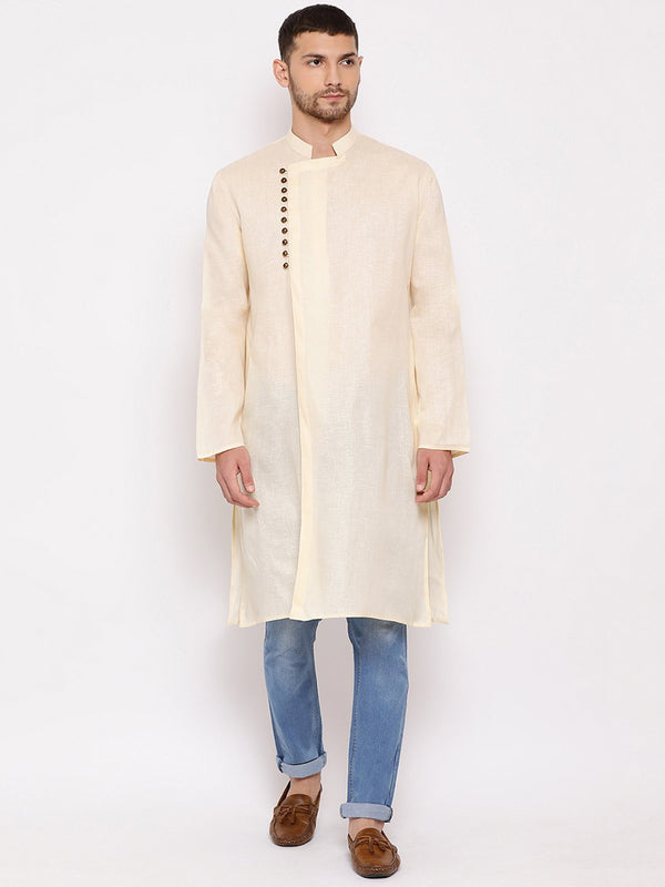 Men's Cream Mix Cotton Kurta - Vastramay