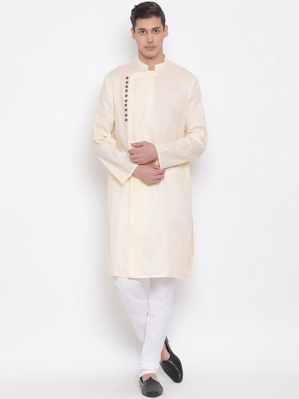 Men's Cream Mix Cotton Kurta and Pyjama Set - Vastramay