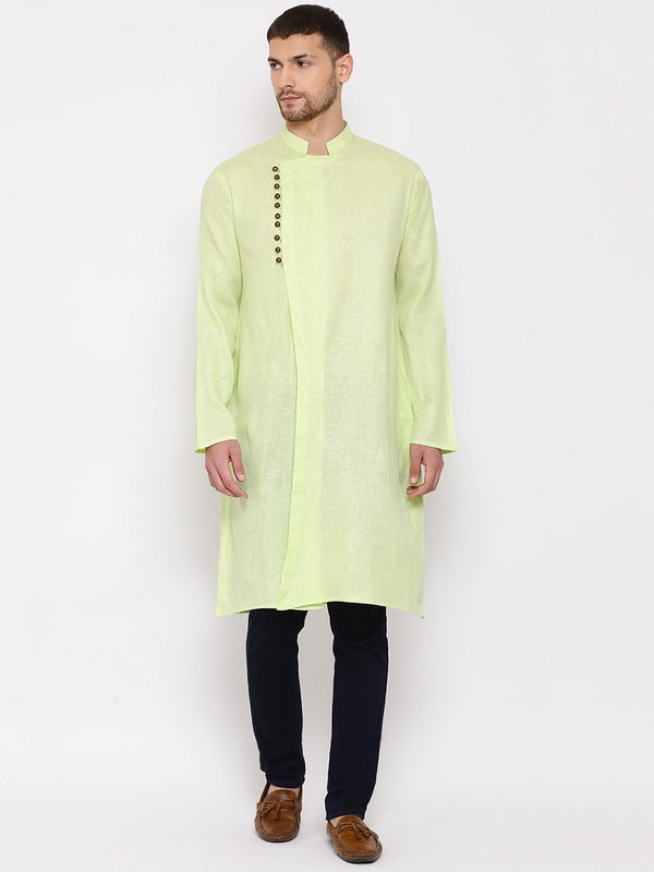 Men's Green Mix Cotton Kurta - Vastramay