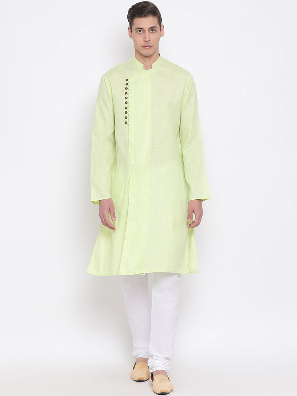 Men's Green Mix Cotton Kurta and Pyjama Set - Vastramay