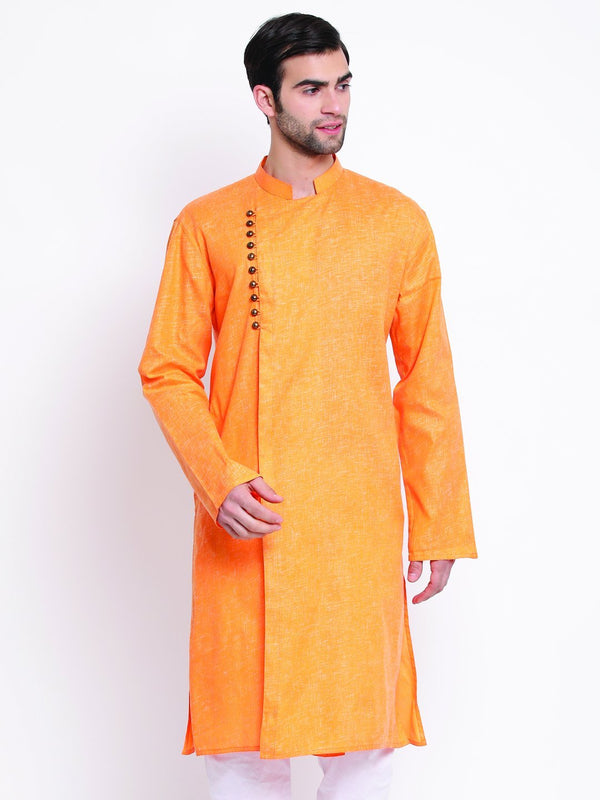 Men's Orange Mix Cotton Kurta - Vastramay