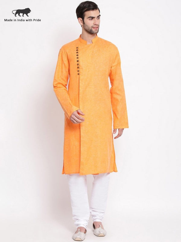 Men's Orange Mix Cotton Kurta and Pyjama Set - Vastramay