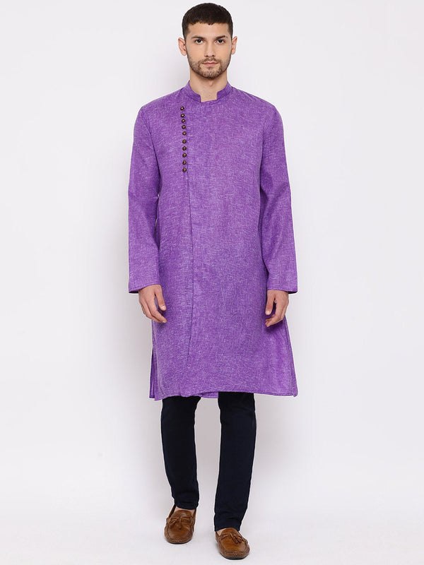 Men's Purple Mix Cotton Kurta - Vastramay