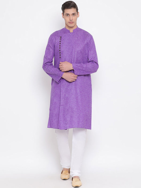 Men's Purple Mix Cotton Kurta and Pyjama Set - Vastramay