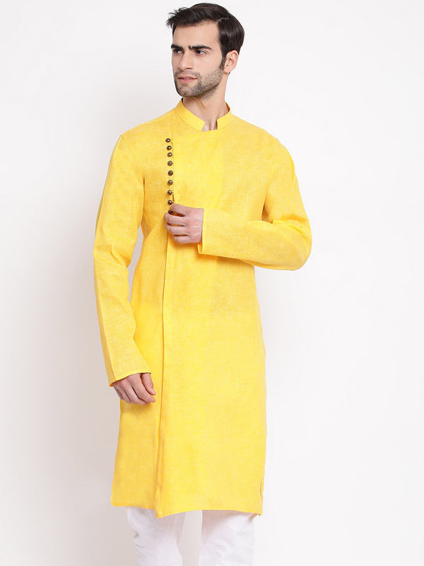 Men's Yellow Mix Cotton Kurta - Vastramay