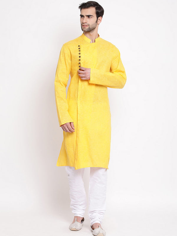 Men's Yellow Mix Cotton Kurta and Pyjama Set - Vastramay