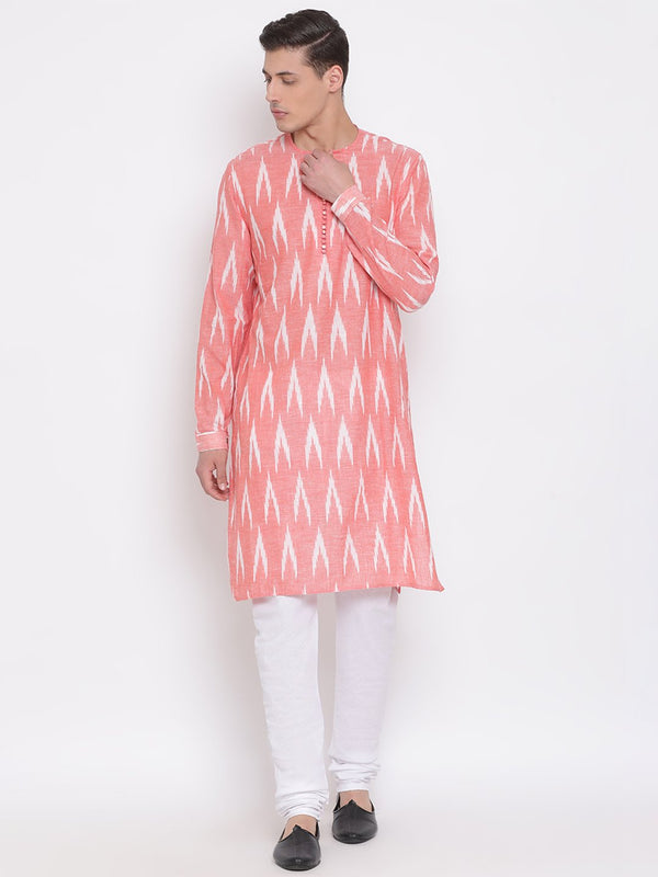 Men's Pink Cotton Kurta and Pyjama Set - Vastramay