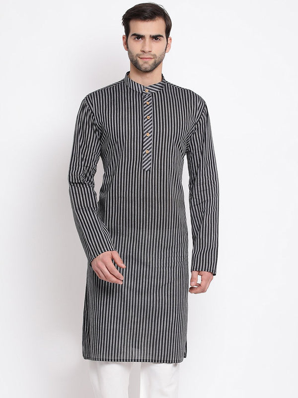 Men's Black Pure Cotton Kurta - Vastramay