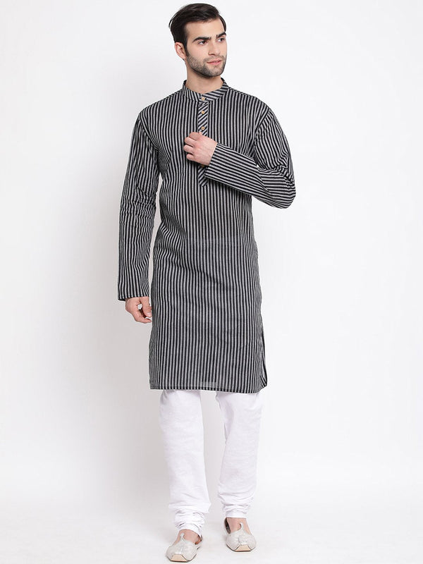 Men's Black Pure Cotton Kurta and Pyjama Set - Vastramay