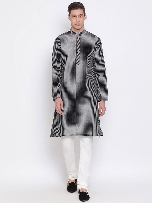 Men's Black Pure Cotton Kurta and Pyjama Set - Vastramay