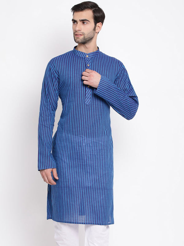 Men's Blue Pure Cotton Kurta - Vastramay