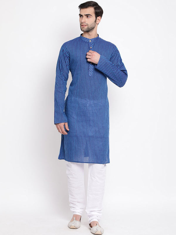 Men's Blue Pure Cotton Kurta and Pyjama Set - Vastramay