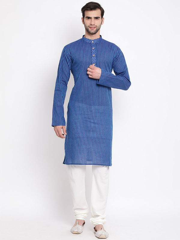 Men's Blue Pure Cotton Kurta and Pyjama Set - Vastramay