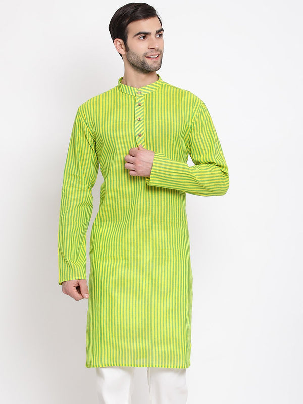 Men's Green Pure Cotton Kurta - Vastramay