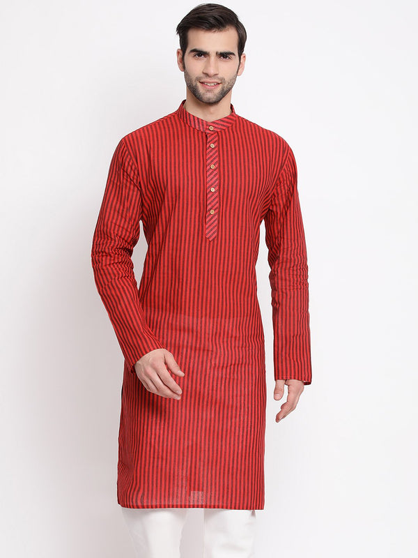 Men's Maroon Pure Cotton Kurta - Vastramay