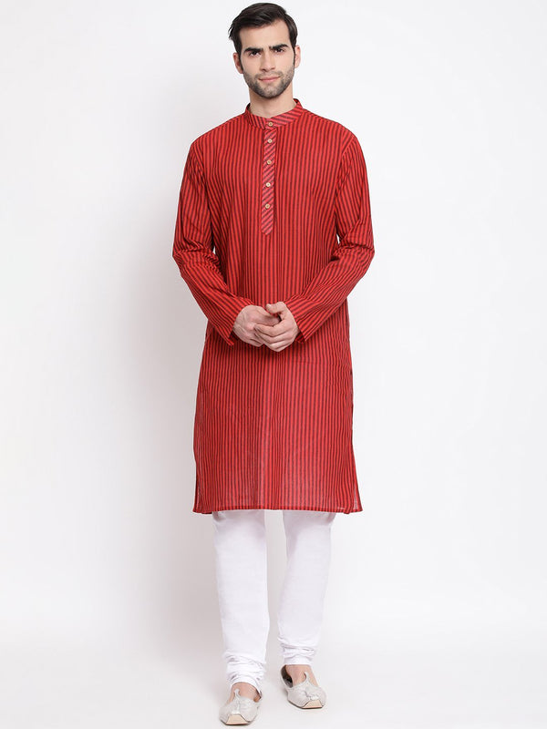 Men's Maroon Pure Cotton Kurta and Pyjama Set - Vastramay