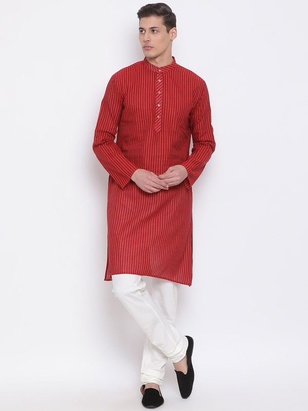 Men's Maroon Pure Cotton Kurta and Pyjama Set - Vastramay