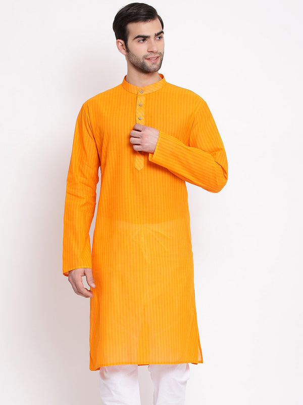 Men's Orange Pure Cotton Kurta - Vastramay