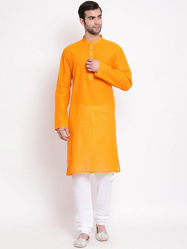 Men's Orange Pure Cotton Kurta and Pyjama Set - Vastramay