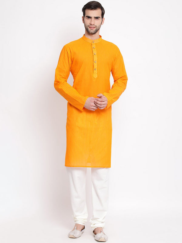 Men's Orange Pure Cotton Kurta and Pyjama Set - Vastramay