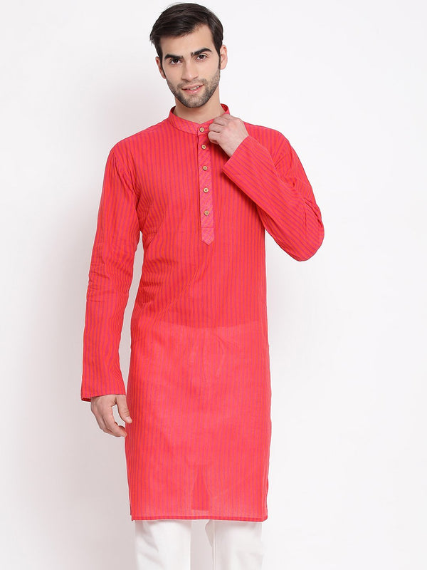 Men's Pink Pure Cotton Kurta - Vastramay