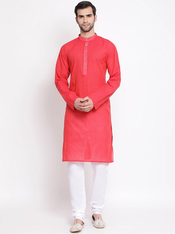 Men's Pink Pure Cotton Kurta and Pyjama Set - Vastramay