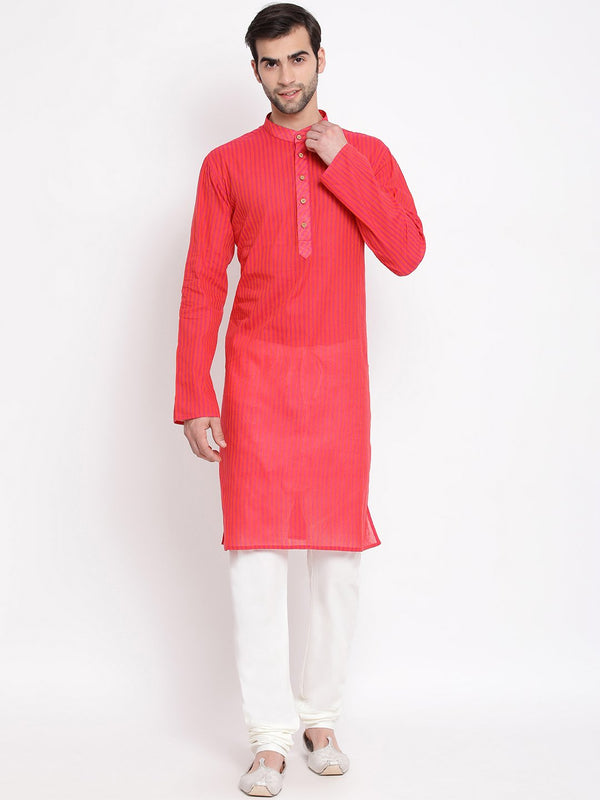 Men's Pink Pure Cotton Kurta and Pyjama Set - Vastramay