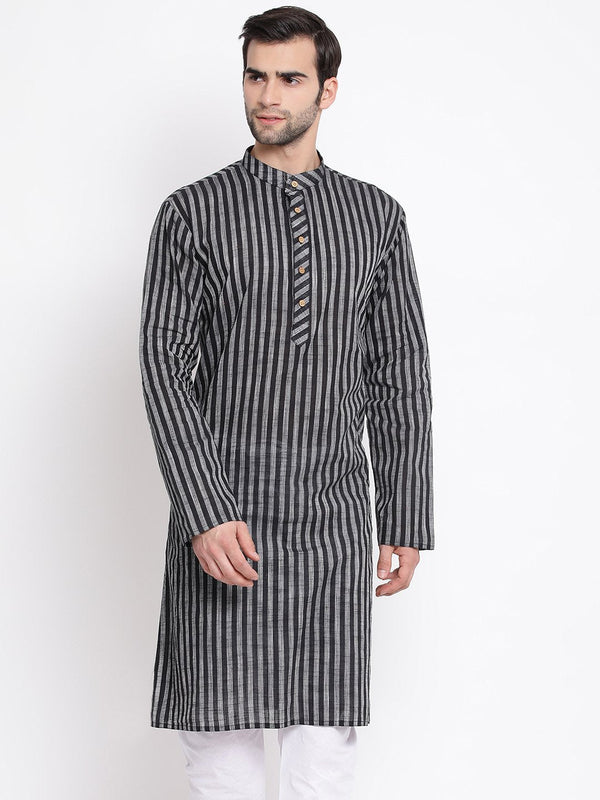 Men's Black Pure Cotton Kurta - Vastramay