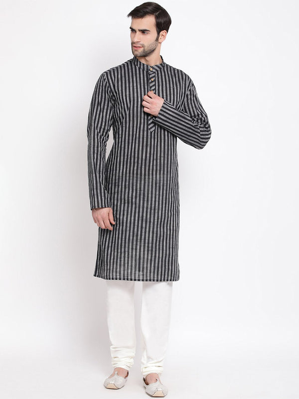 Men's Black Pure Cotton Kurta and Pyjama Set - Vastramay