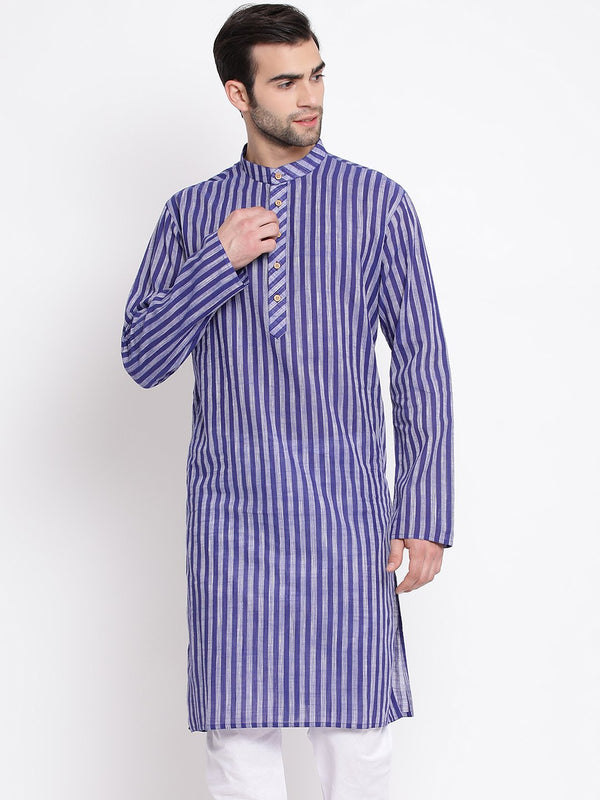 Men's Blue Pure Cotton Kurta - Vastramay