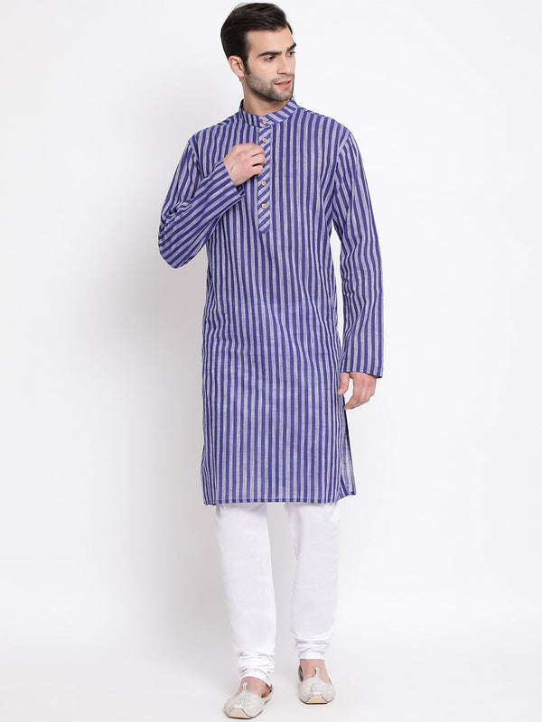 Men's Blue Pure Cotton Kurta and Pyjama Set - Vastramay