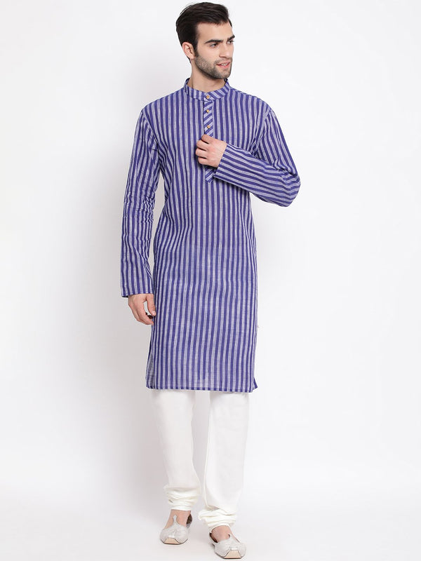 Men's Blue Pure Cotton Kurta and Pyjama Set - Vastramay